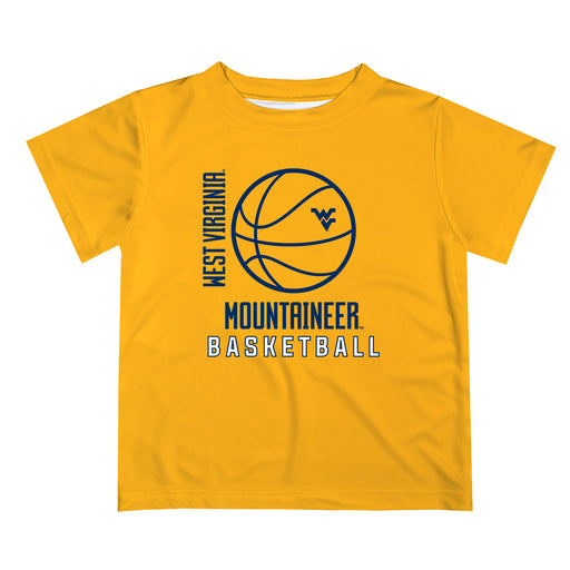 West Virginia Mountaineers Vive La Fete Basketball V1 Gold Short Sleeve Tee Shirt