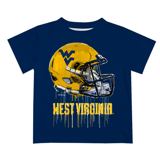 West Virginia Mountaineers Original Dripping Football Helmet Blue T-Shirt by Vive La Fete