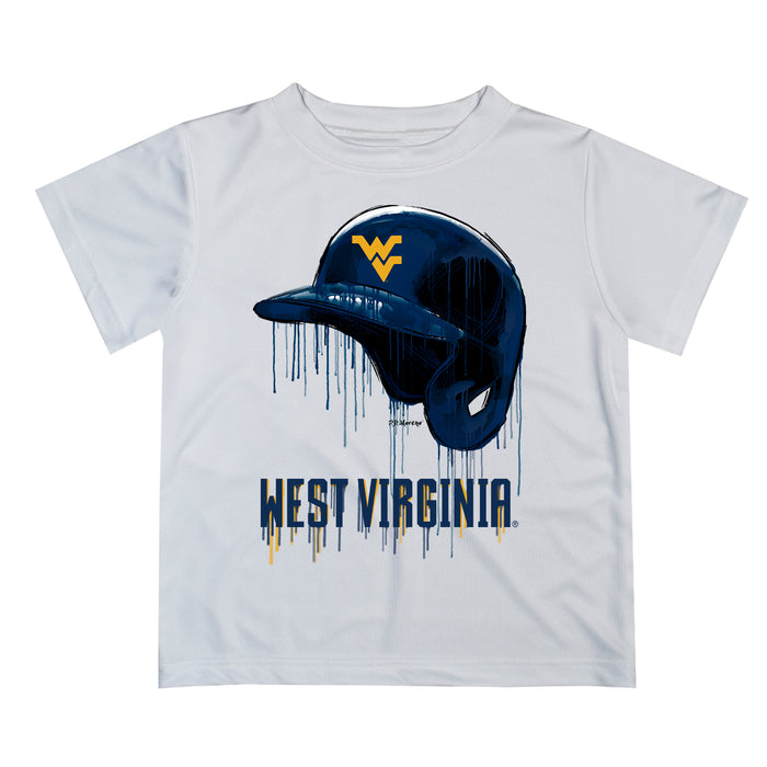 West Virginia Mountaineers  Original Dripping Baseball Helmet White T-Shirt by Vive La Fete