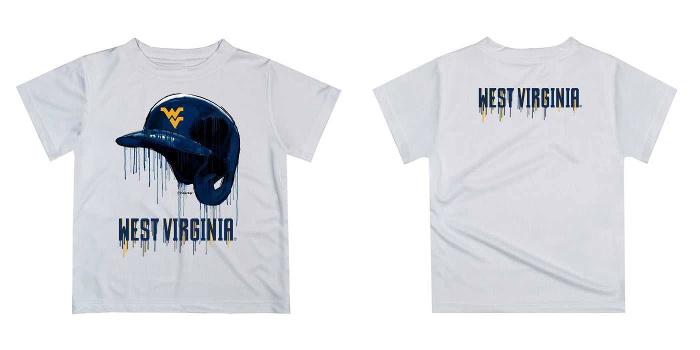 West Virginia Mountaineers  Original Dripping Baseball Helmet Blue T-Shirt by Vive La Fete - Vive La Fête - Online Apparel Store