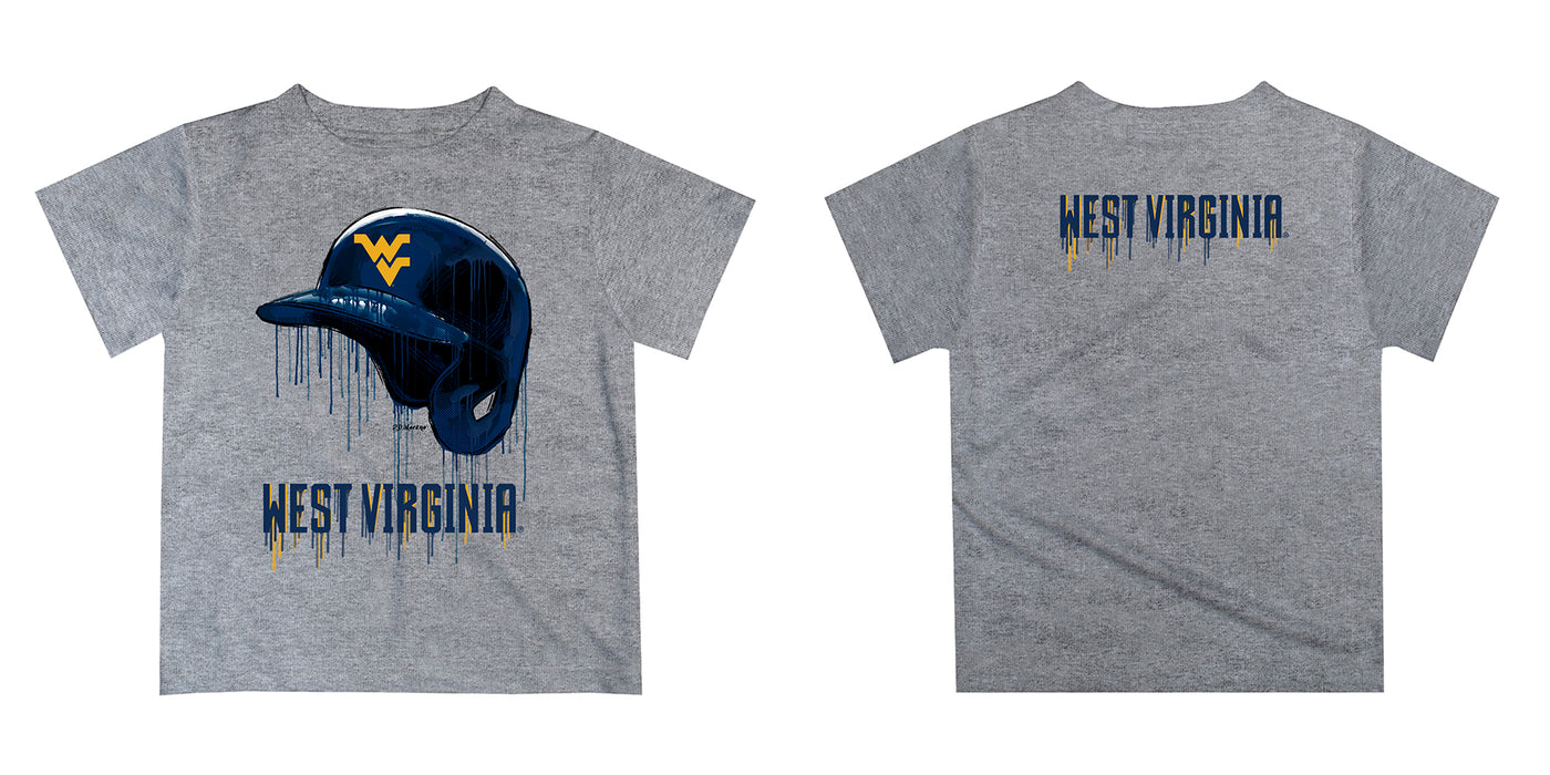 West Virginia Mountaineers  Original Dripping Baseball Helmet Blue T-Shirt by Vive La Fete - Vive La Fête - Online Apparel Store
