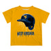 West Virginia Mountaineers  Original Dripping Baseball Helmet Gold T-Shirt by Vive La Fete