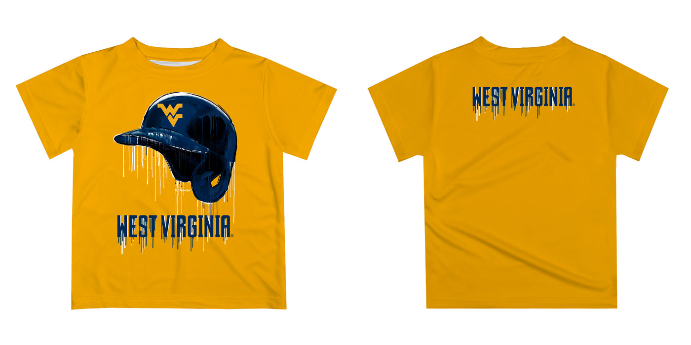 West Virginia Mountaineers  Original Dripping Baseball Helmet Blue T-Shirt by Vive La Fete - Vive La Fête - Online Apparel Store