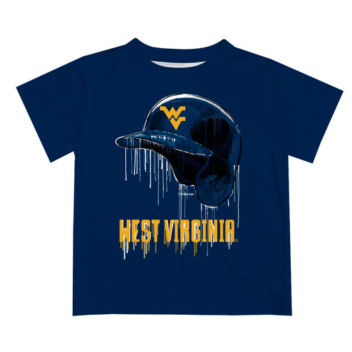 West Virginia Mountaineers  Original Dripping Baseball Helmet Blue T-Shirt by Vive La Fete