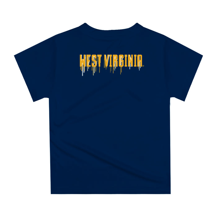 West Virginia Mountaineers  Original Dripping Baseball Helmet Blue T-Shirt by Vive La Fete - Vive La Fête - Online Apparel Store