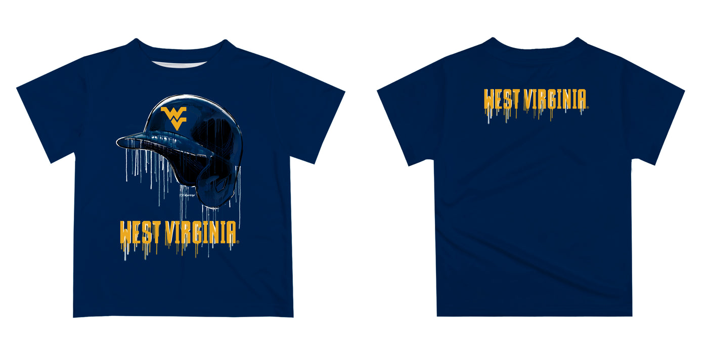 West Virginia Mountaineers  Original Dripping Baseball Helmet Blue T-Shirt by Vive La Fete - Vive La Fête - Online Apparel Store