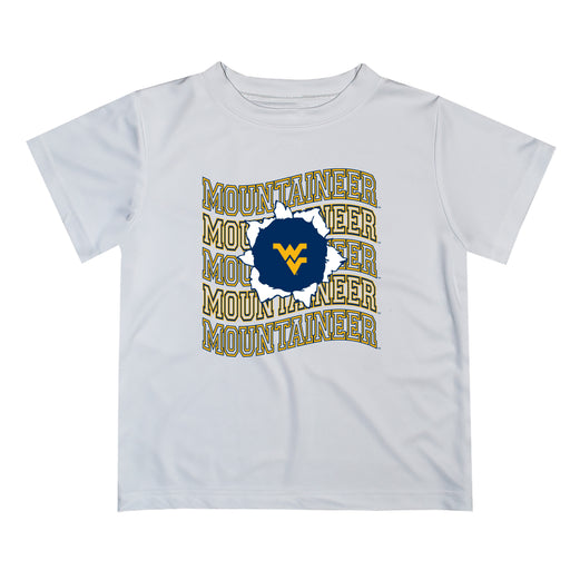 West Virginia Mountaineers Vive La Fete  White Art V1 Short Sleeve Tee Shirt