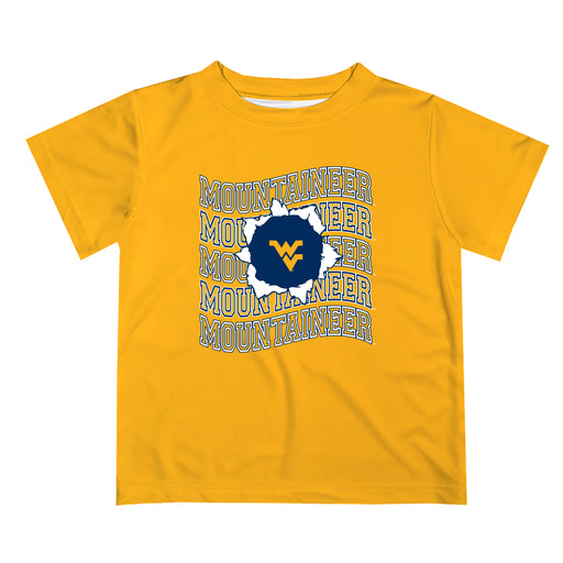 West Virginia Mountaineers Vive La Fete  Gold Art V1 Short Sleeve Tee Shirt