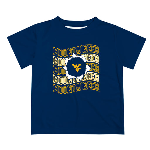 West Virginia Mountaineers Vive La Fete  Blue Art V1 Short Sleeve Tee Shirt