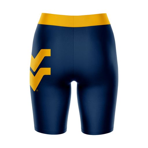 West Virginia Mountaineers Vive La Fete Game Day Logo on Thigh and Waistband Blue and Gold Women Bike Short 9 Inseam - Vive La Fête - Online Apparel Store