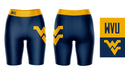 West Virginia Mountaineers Vive La Fete Game Day Logo on Thigh and Waistband Blue and Gold Women Bike Short 9 Inseam - Vive La Fête - Online Apparel Store