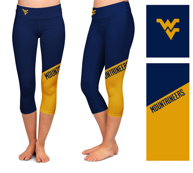 West Virginia Mountaineers Vive La Fete Game Day Collegiate Leg Color Block Women Blue Gold Capri Leggings - Vive La Fête - Online Apparel Store