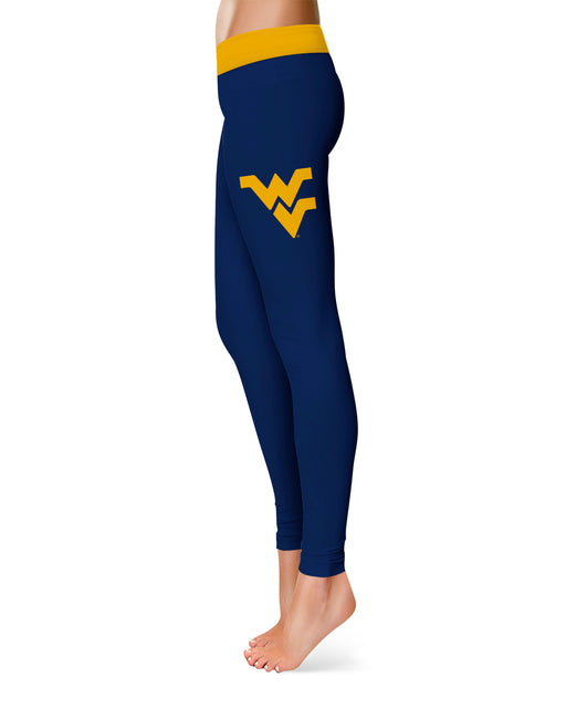 West Virginia Mountaineers Vive La Fete Game Day Collegiate Logo on Thigh Blue Women Yoga Leggings 2.5 Waist Tights - Vive La Fête - Online Apparel Store