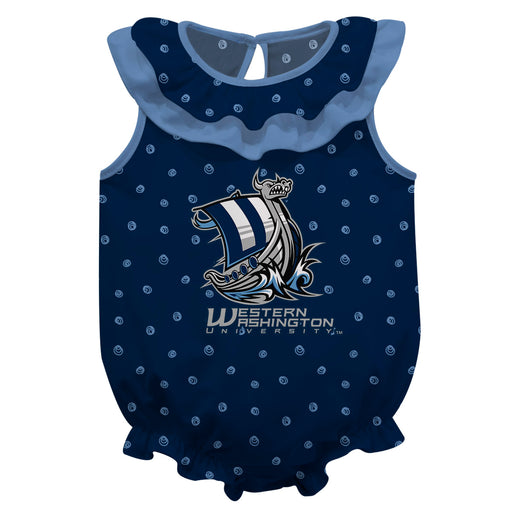 Western Washington Vikings Swirls Blue Sleeveless Ruffle Onesie Logo Bodysuit