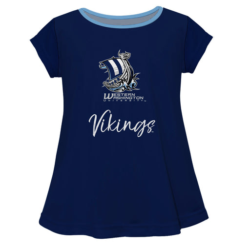 Western Washington Vikings Vive La Fete Girls Game Day Short Sleeve Blue Top with School Logo and Name