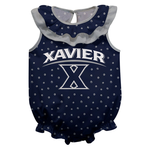 Xavier University Muskateers Swirls Navy Sleeveless Ruffle Onesie Logo Bodysuit