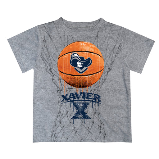 Xavier University Muskateers Original Dripping Basketball Heather Gray T-Shirt by Vive La Fete
