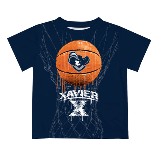 Xavier University Muskateers Original Dripping Basketball Blue T-Shirt by Vive La Fete