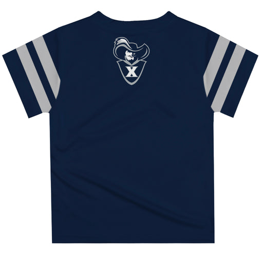 Xavier University Muskateers Vive La Fete Boys Game Day Navy Short Sleeve Tee with Stripes on Sleeves - Vive La Fête - Online Apparel Store