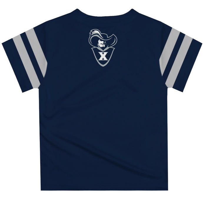 Xavier University Muskateers Vive La Fete Boys Game Day Navy Short Sleeve Tee with Stripes on Sleeves - Vive La Fête - Online Apparel Store