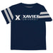 Xavier University Muskateers Vive La Fete Boys Game Day Navy Short Sleeve Tee with Stripes on Sleeves - Vive La Fête - Online Apparel Store