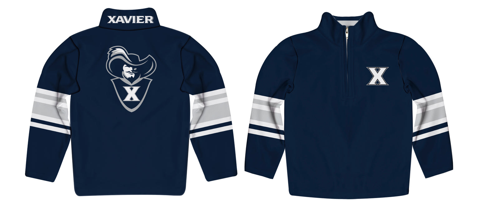 Xavier University Muskateers Vive La Fete Game Day Navy Quarter Zip Pullover Stripes on Sleeves - Vive La Fête - Online Apparel Store