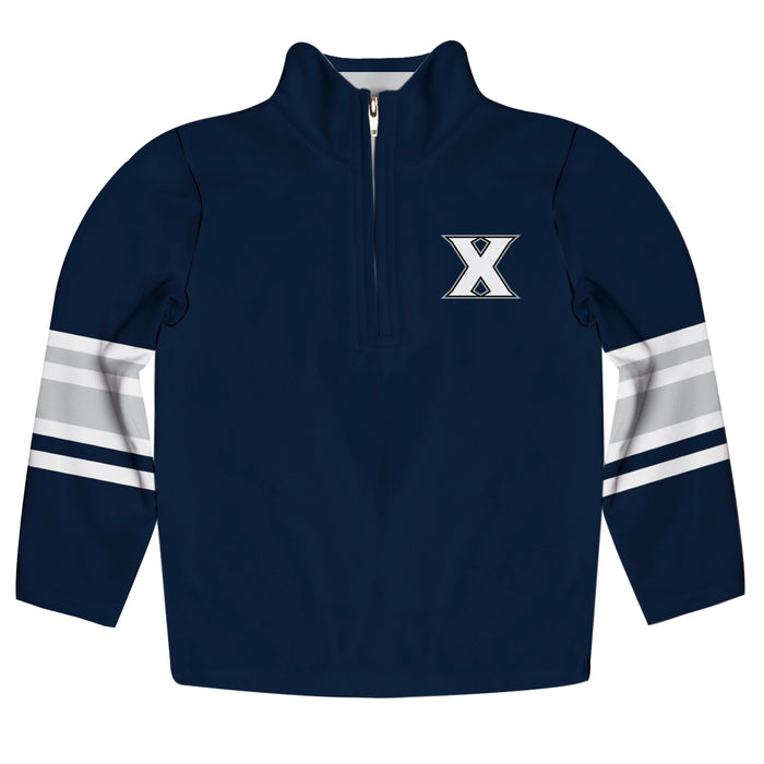Xavier University Muskateers Vive La Fete Game Day Navy Quarter Zip Pullover Stripes on Sleeves - Vive La Fête - Online Apparel Store