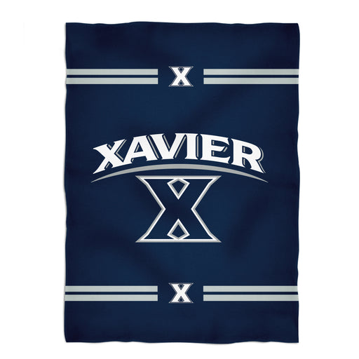 Xavier University Muskateers Vive La Fete Game Day Soft Premium Fleece Navy Throw Blanket 40 x 58" Logo and Stripes" - Vive La Fête - Online Apparel Store