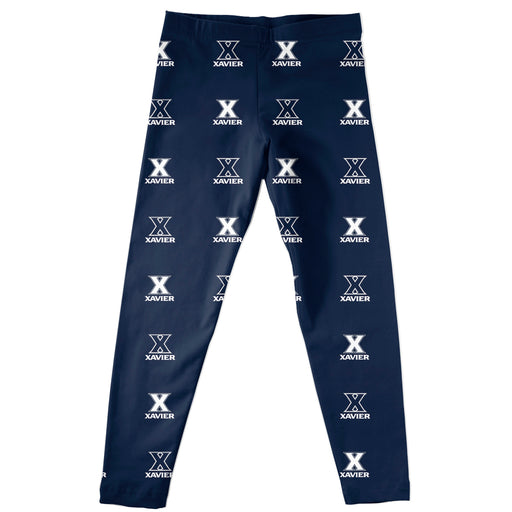 Xavier University Muskateers Vive La Fete Girls Game Day All Over Logo Elastic Waist Classic Play Navy Leggings Tights - Vive La Fête - Online Apparel Store