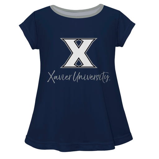 Xavier University Muskateers Vive La Fete Girls Game Day Short Sleeve Navy Top with School Logo and Name - Vive La Fête - Online Apparel Store