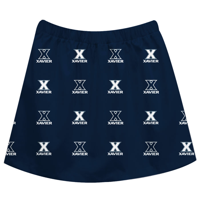 Xavier University Muskateers Vive La Fete Girls Game Day All Over Logo Elastic Waist Classic Play Navy Skirt - Vive La Fête - Online Apparel Store