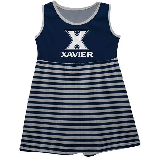 Xavier University Muskateers Vive La Fete Girls Game Day Sleeveless Tank Dress Solid Navy Logo Stripes on Skirt - Vive La Fête - Online Apparel Store