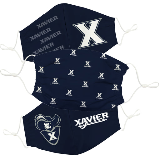 Xavier University Muskateers 3 Ply Face Mask 3 Pack Game Day Collegiate Unisex Face Covers Reusable Washable - Vive La Fête - Online Apparel Store