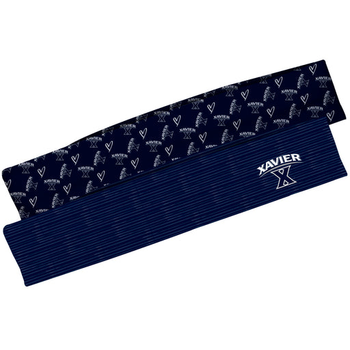 Xavier Musketeers Vive La Fete Girls Women Game Day Set of 2 Stretch Headbands Repeat Logo Blue and Logo