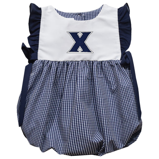 Xavier University Musketeers Embroidered Navy Gingham Girls Bubble