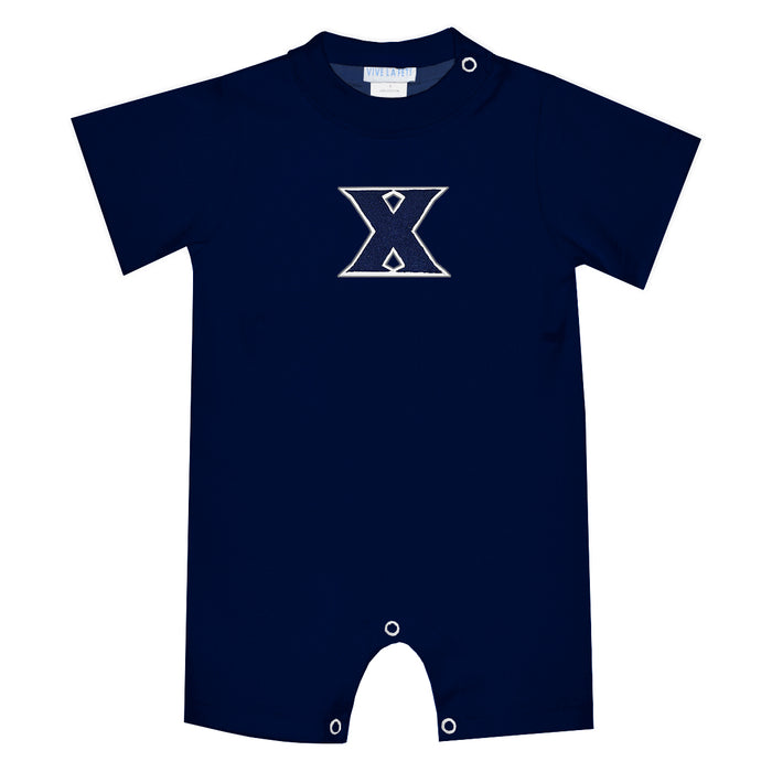 Xavier University Musketeers Embroidered Navy Knit Short Sleeve Boys Romper