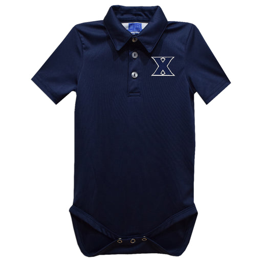 Xavier University Musketeers Embroidered Navy Solid Knit Polo Onesie