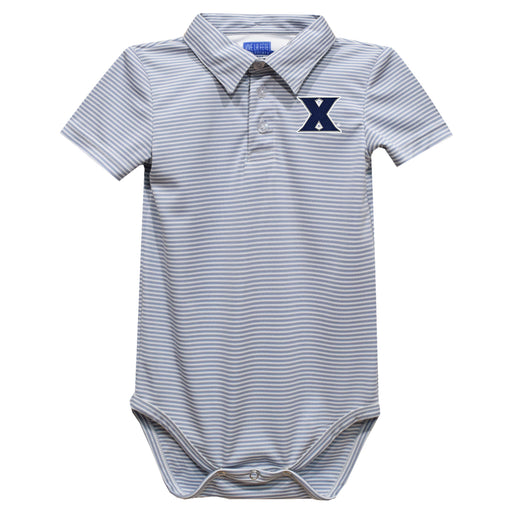 Xavier University Musketeers Embroidered Gray Stripe Knit Boys Polo Bodysuit
