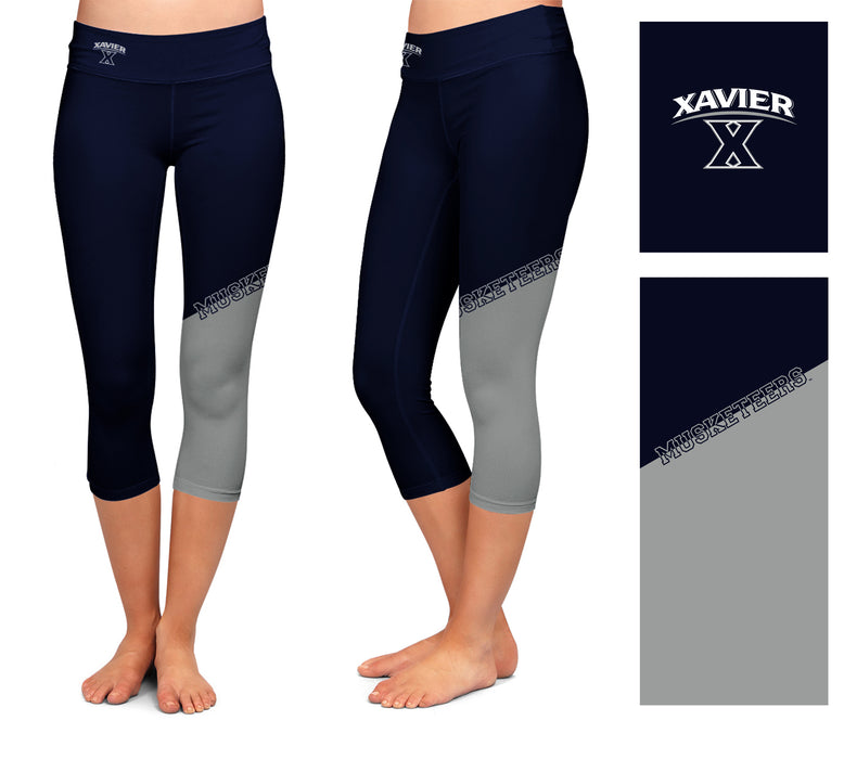 Xavier Musketeers Vive La Fete Game Day Collegiate Leg Color Block Girls Navy Gray Capri Leggings - Vive La Fête - Online Apparel Store
