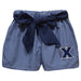 Xavier University Musketeers Embroidered Navy Gingham Girls Short with Sash