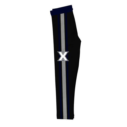 Xavier University Musketeers Vive La Fete Girls Game Day Black with Blue Stripes Leggings Tights