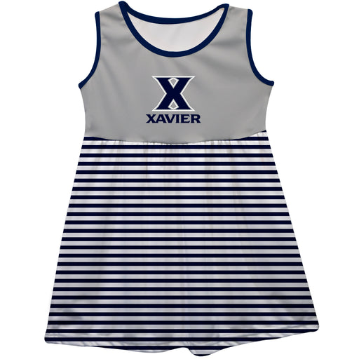 Xavier Musketeers Vive La Fete Girls Game Day Sleeveless Tank Dress Solid Gray Logo Stripes on Skirt
