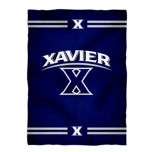 Xavier Musketeers Vive La Fete Game Day Warm Lightweight Fleece Blue Throw Blanket 40 X 58 Logo and Stripes