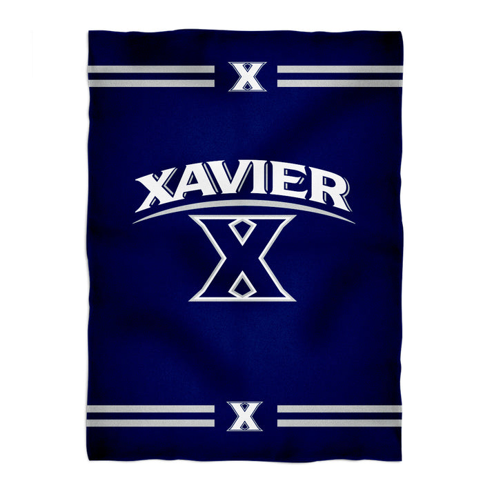 Xavier Musketeers Vive La Fete Game Day Warm Lightweight Fleece Blue Throw Blanket 40 X 58 Logo and Stripes