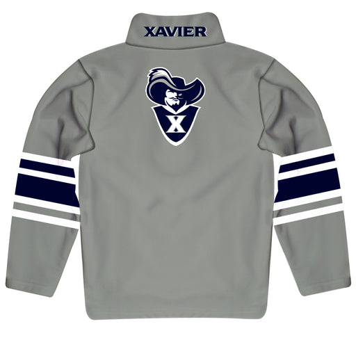 Xavier Musketeers Vive La Fete Game Day Gray Quarter Zip Pullover Stripes on Sleeves - Vive La Fête - Online Apparel Store
