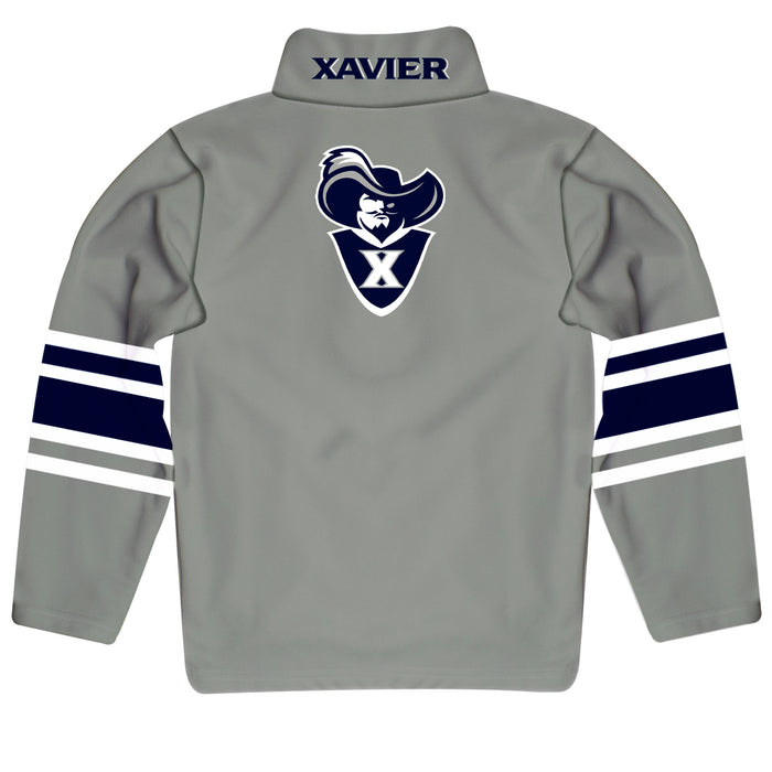 Xavier Musketeers Vive La Fete Game Day Gray Quarter Zip Pullover Stripes on Sleeves - Vive La Fête - Online Apparel Store