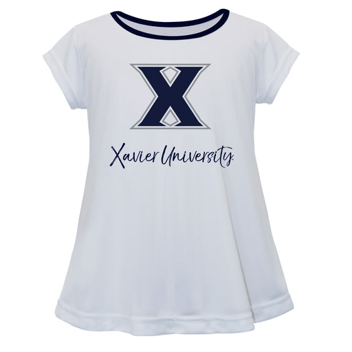 Xavier Musketeers Vive La Fete Girls Game Day Short Sleeve White Top with School Logo and Name