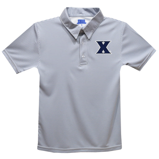 Xavier University Musketeers Embroidered Gray Stripes Short Sleeve Polo Box Shirt
