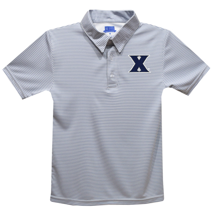 Xavier University Musketeers Embroidered Gray Stripes Short Sleeve Polo Box Shirt