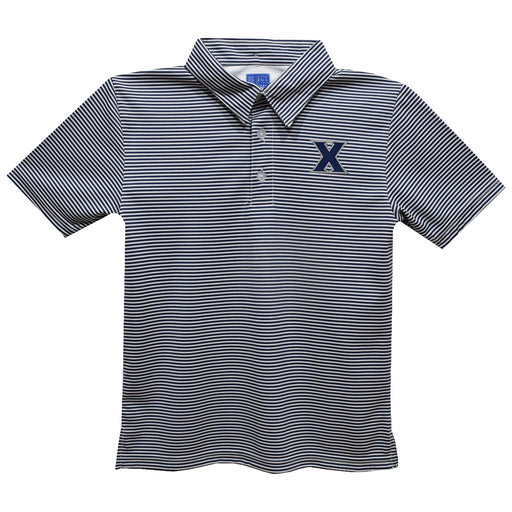 Xavier University Musketeers Embroidered Navy Stripes Short Sleeve Polo Box Shirt
